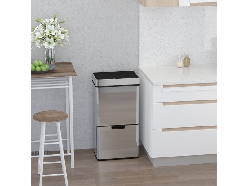  Poubelle à capteur tcqpz 72 l 47 l + 2 x 12,5 l tri sélectif automatique inox argenté 42 x 30 x 81 cm  - Conforama B