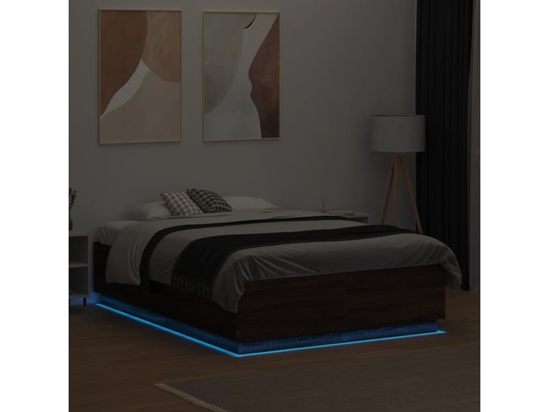  Lit double- lit adulte -  cadre de lit avec led sans matelas chêne marron 135x190 cm  - Conforama C