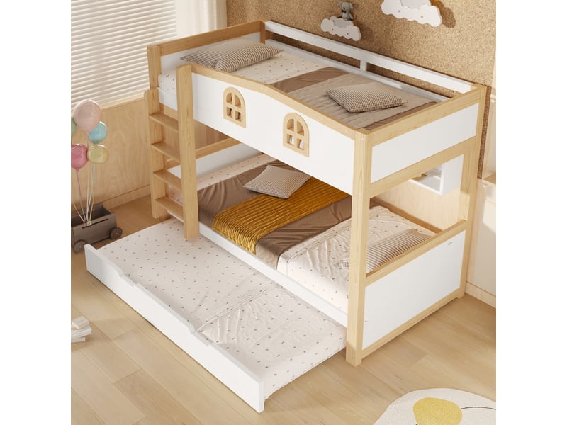 Lit superposé 90x200 cm - avec lit gigogne, espace de rangement et tableau noir amovible - mdf - blanc (sans matelas) - Conforama D