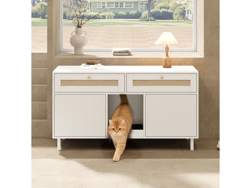  Meuble cache-litière avec rangement, maison de toilette discrète, blanc, 120 x 50 x 65 cm, mdf Fay Lum - Conforama B