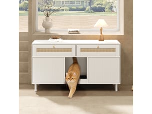 Meuble cache-litière avec rangement, maison de toilette discrète, blanc, 120 x 50 x 65 cm, mdf