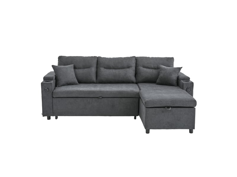  Canapé convertible moderne 3 places avec rangement hydraulique et port usb-c, lin, 212,5 x 136 x 86 cm - gris foncé  - Conforama A