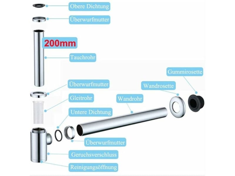  Laiton siphon de lavabo, universel syphon design 1 14 x 32mm, réglable anti odeur, chromé - rwsiphon de lavabo  - Conforama D