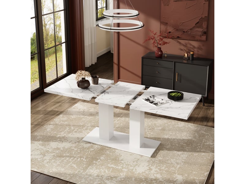  Table à manger extensible,140x70 cm,pour 6-8 personnes,mdf,blanc  - Conforama D