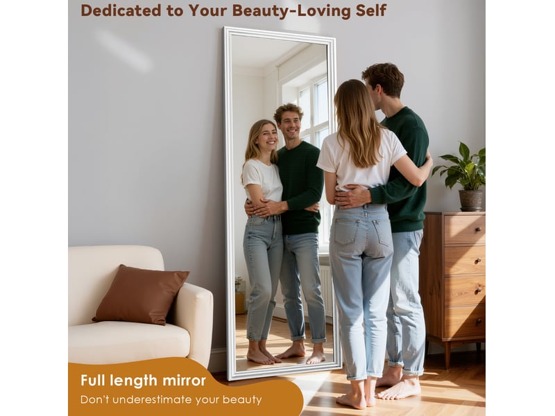  Miroir sur pied 160x50 cm support métallique réglable bois métal blanc  - Conforama E