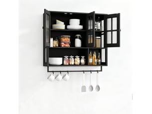 Meuble mural salle de bain 88x26x82,5 cm, rangement moderne gain de place, meuble suspendu design, en mdf, noir