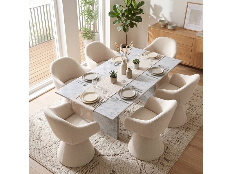  Chaise de salle à manger pivotante 360° design cocon – goeurvant, tissu effet lin, rembourré, beige  - Conforama W
