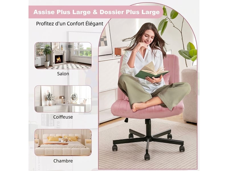 Chaise de bureau en tissu, fauteuil de bureau sans accoudoirs ergonomique, rose clair - Conforama C