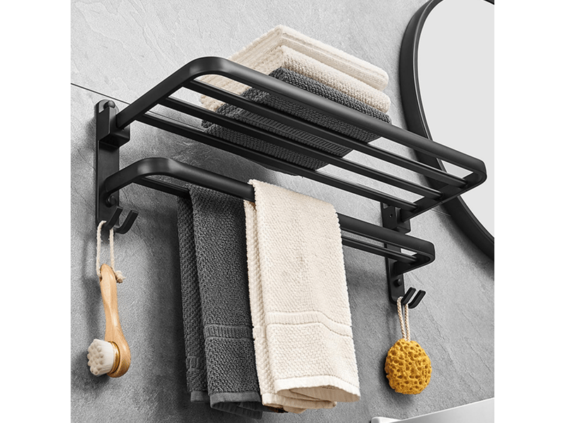 Porte-serviettes de salle de bain, porte-serviettes mural, porte-serviettes sur pied, noir, 50 cm - Conforama B