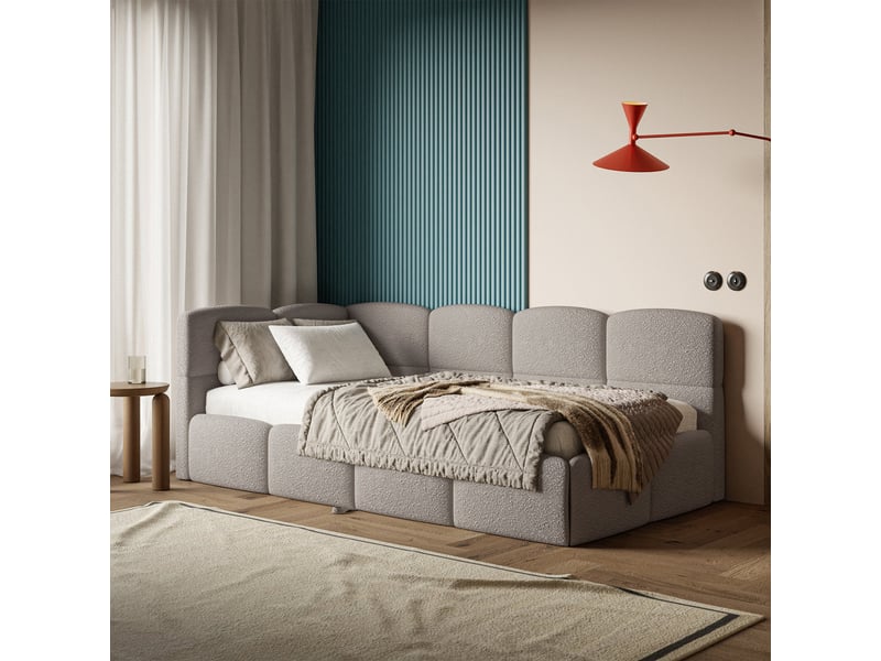 Selsey cloudy - lit rembourré - 170x185 cm - bouclé gris clair - côté gauche Cloudy - Conforama C