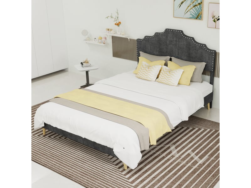  Lit 140x200 cm moderne minimaliste gris tête confortable sans sommier gaz ni matelas  - Conforama B