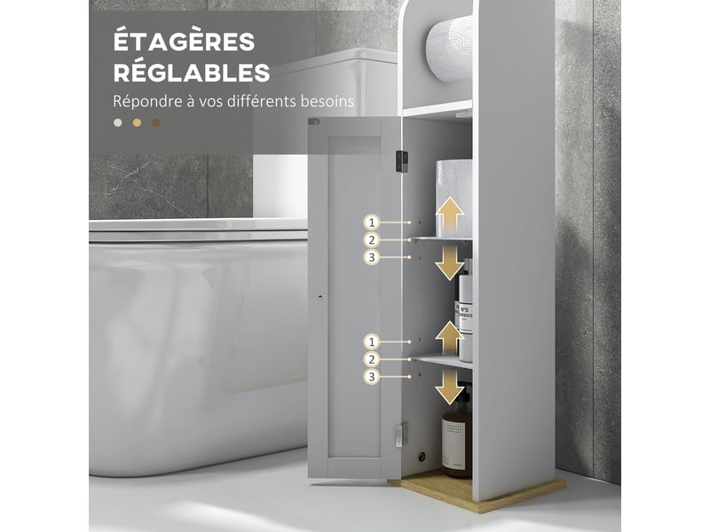  Meuble de salle de bain support papier toilette avec placard et étagères réglables blanc 20 x 20 x 80 cm  - Conforama E