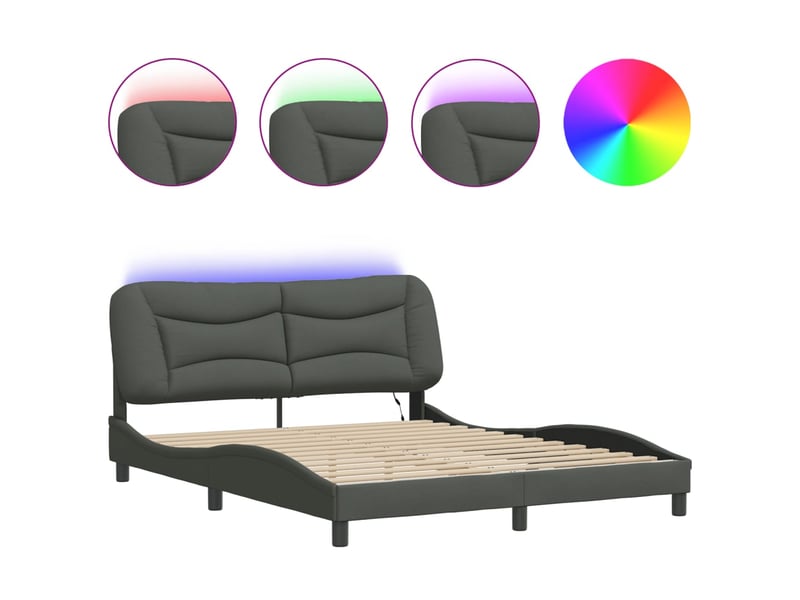  Lit double- lit adulte -  cadre de lit avec led sans matelas hvar gris foncé 160x200 cm tissu  - Conforama A