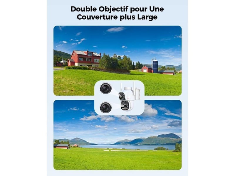 Systeme de camera de securite solaire double objectif 20w pir 20000mah 4g vision nocturne couleur 25m - Conforama C