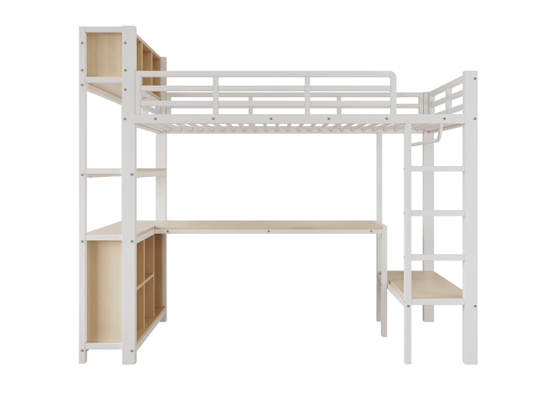  Lit mezzanine 90x200 cm blanc, bureau, portant à vêtements, étagères, espaces de rangement, sans matelas  - Conforama A