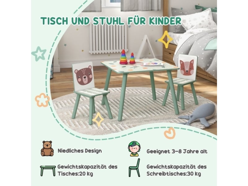  Ensemble table et 2 chaises enfant, motif animaux, pour 3-8 ans, vert, mobilier enfant  - Conforama B