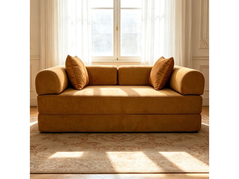  Canapé 2 places convertible et modulable bergerac tissu doux texturé ocre doré Bergerac - Conforama C