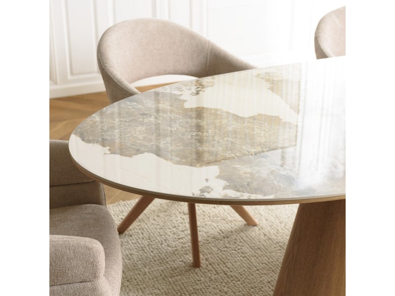 Ugo - table à manger 200x90cm plateau céramique pieds bois - Conforama C