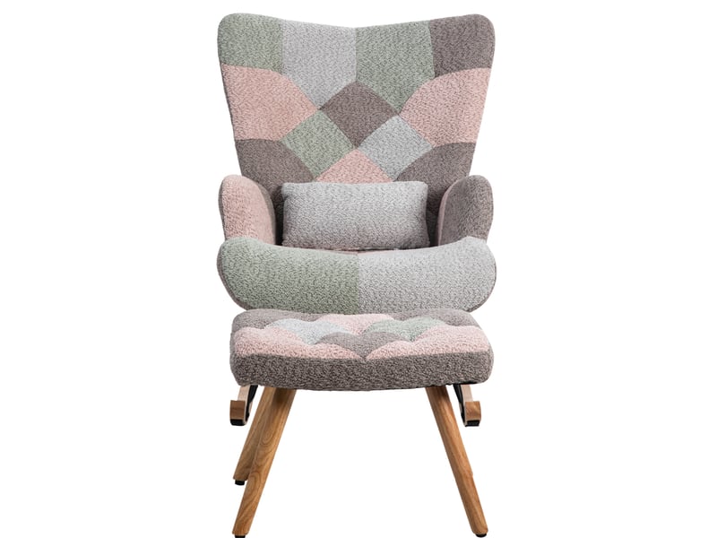  Fauteuil à bascule avec repose-pieds, coussin lombaire et poche latérale, en velours multicolore  - Conforama A