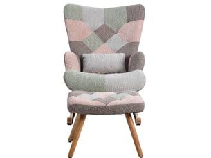 Fauteuil à bascule avec repose-pieds, coussin lombaire et poche latérale, en velours multicolore
