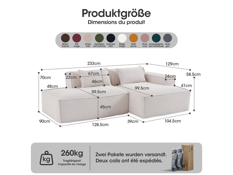 Canapé 3 places en tissu avec 2 coussins, assise ressorts ensachés et mousse haute densité, design épuré - Conforama C