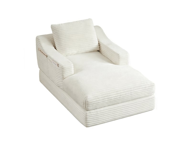  Fauteuil convertible 1 place en velours côtelé blanc, 100 x 160 x 85 cm, sans montage, agencement modulable, conception double couche, pour le salon CARDUME ESTIVAL - Conforama A