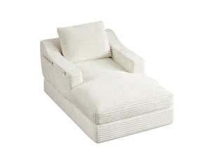 Fauteuil convertible 1 place en velours côtelé blanc, 100 x 160 x 85 cm, sans montage, agencement modulable, conception double couche, pour le salon