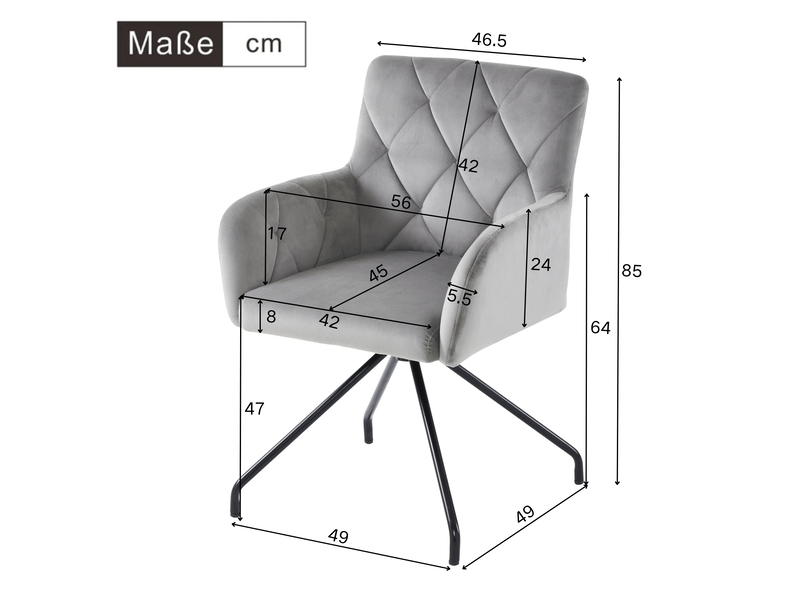  Lot de 2 chaises de salle à manger,avec accoudoirs,velours,gris clair  - Conforama C