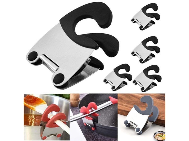  5 pièces porte-cuillère - anti-brûlure en silicone poignée pot clip de fixation - pour cuillère, ustensiles de cuisine bol clip - noir  - Conforama A