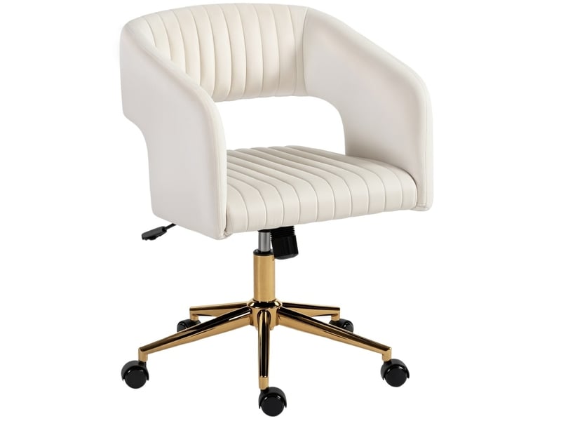  Chaise de bureau à roulettes en tissu effet velours beige, réglable et inclinable, avec base chromée  - Conforama A