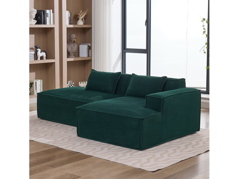 Canapé modulable droit 2pl 233x129x70 cm, meuble de salon, agréable et contemporain, coussins, polyester, vert rétro  - Conforama D