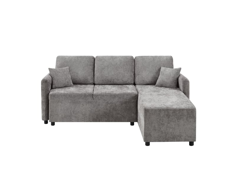  Canapé d'angle en l 3 places 188 cm en chenille gris, méridienne 144 cm et 2 coussins Fay Lum - Conforama A