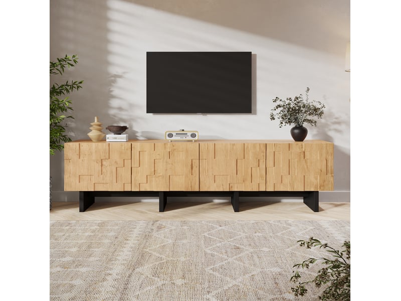  Meuble tv 180 cm 4 portes avec rangement jusqu'à 75 pouces homvra  - Conforama C