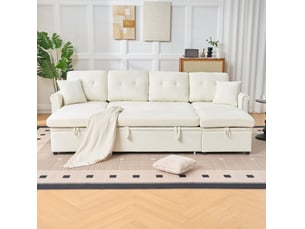 Canapé d'angle panoramique convertible <strong>MODENVIE</strong> <strong></strong> 4 places Tissu beige avec coffre de rangement
