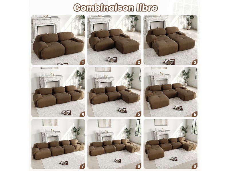 Canapé modulable 2 places en velours côtelé marron 208x178x70 cm, sans montage, accoudoirs ergonomiques, salon W3325S00118 - Conforama W