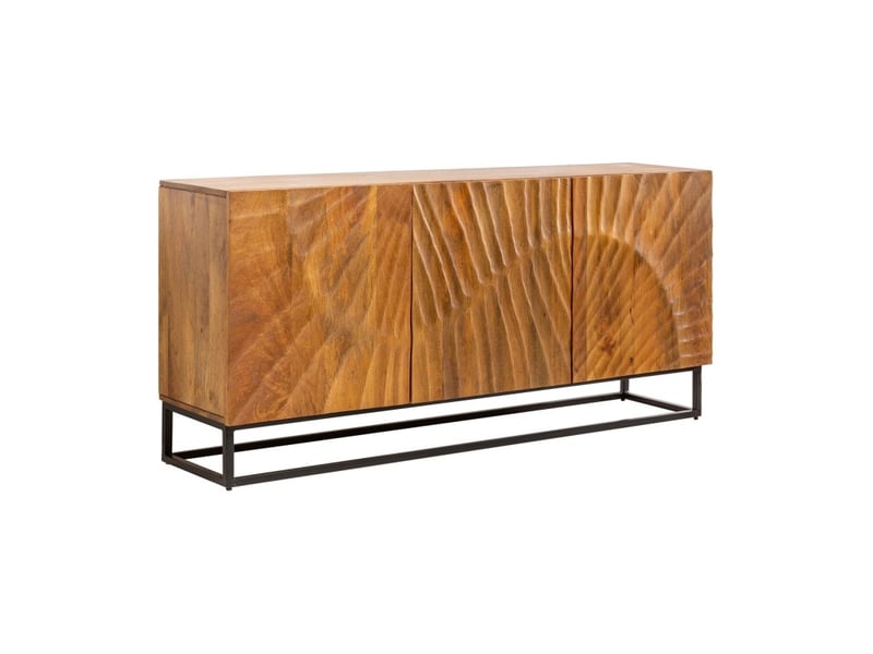 Buffet silva 140 cm en bois massif de manguier sculpté – 3 portes et piètement métal noir - Conforama A
