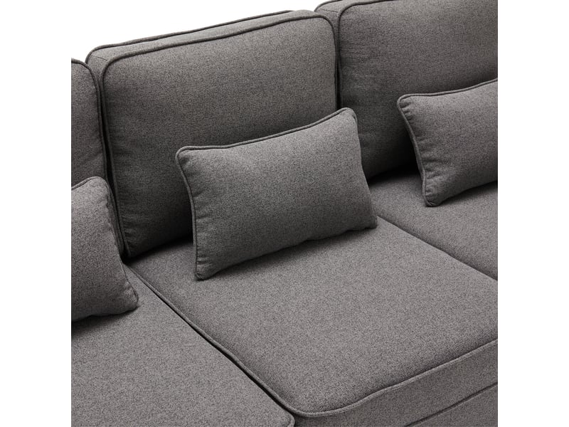  Canapé droit 4 places gris foncé en tissu aspect lin, poches latérales et 4 coussins Fay Lum - Conforama D