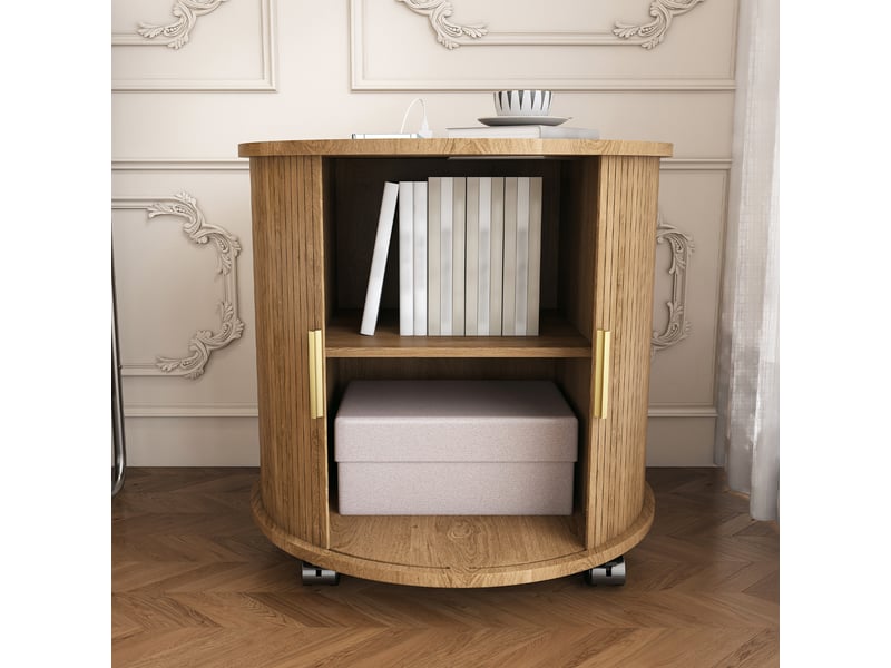  Table de chevet cylindrique - station de charge intégrée (prise + 2 usb) - porte coulissante silencieuse 60x60x60cm - Conforama A