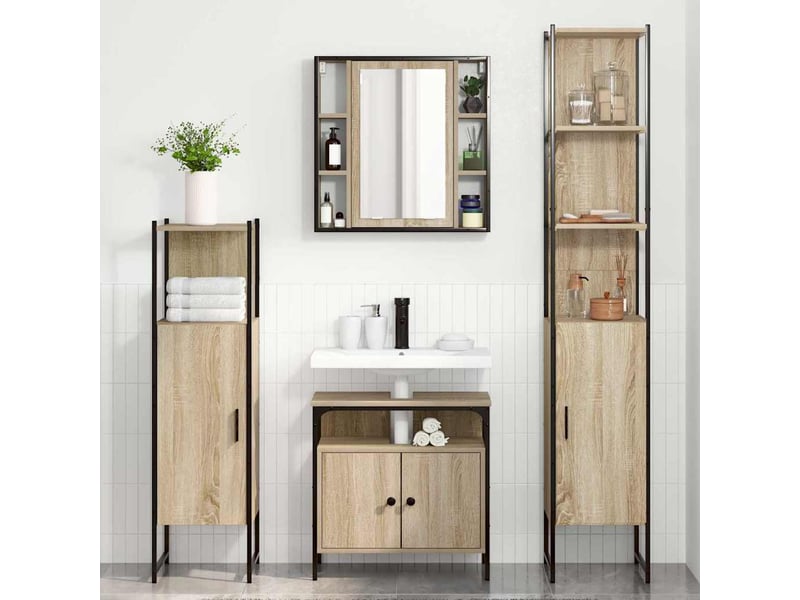  Ensemble de mobilier de salle de bain 4 pc chêne sonoma cf64519  - Conforama D