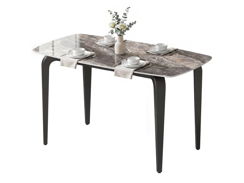  Table à manger rectangulaire pour 4 personnes, 130 x 70 x 75 cm, table de cuisine avec plateau en pierre frittée, marron  - Conforama B