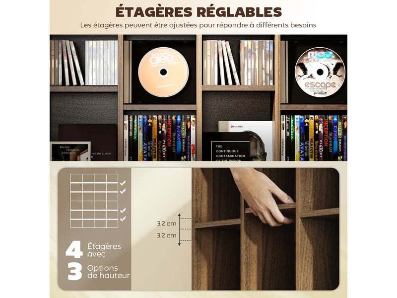  Meuble de rangement multimédia 456 cd 336 dvd marron 89 x 20 x 130,5 cm  - Conforama E