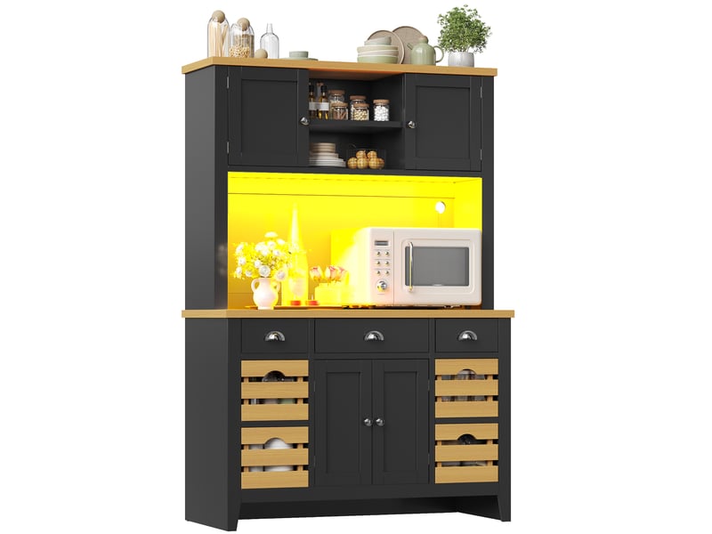  Armoire haute de cuisine led rgb 4 paniers bois mdf noir 120x40x188 cm N620GG260801S - Conforama B