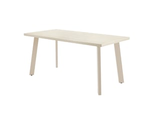 Table de salle à manger - plateau monobloc et pieds inclinés en métal avec patins réglables - travertin