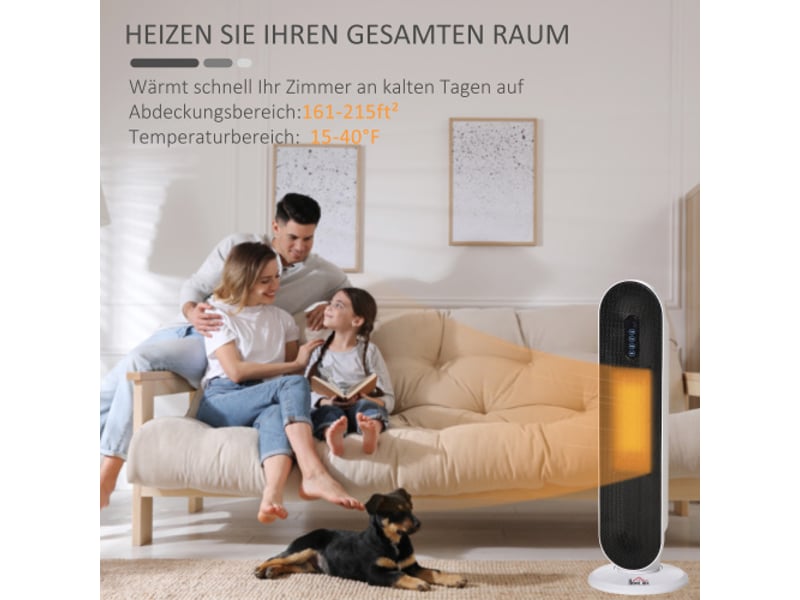 Chauffage soufflant céramique 2000w avec télécommande, minuterie 24h, oscillation, format compact 21x21x63,5 cm, chauffage électrique tour - Conforama B