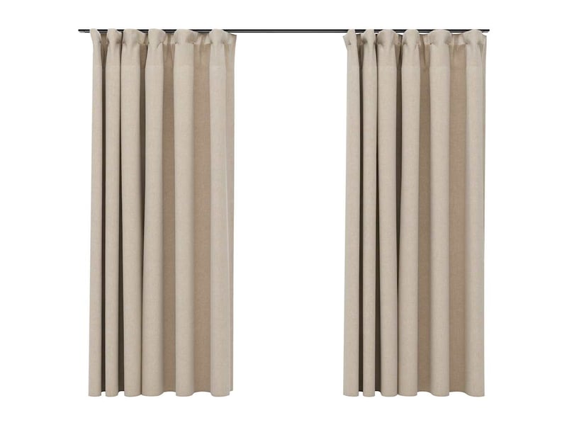  Lot de 2 rideaux occultants, rideaux black-out aspect lin et crochets beige 140x175cm cf44539  - Conforama A