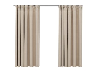 Lot de 2 rideaux occultants, rideaux black-out aspect lin et crochets beige 140x175cm cf44539