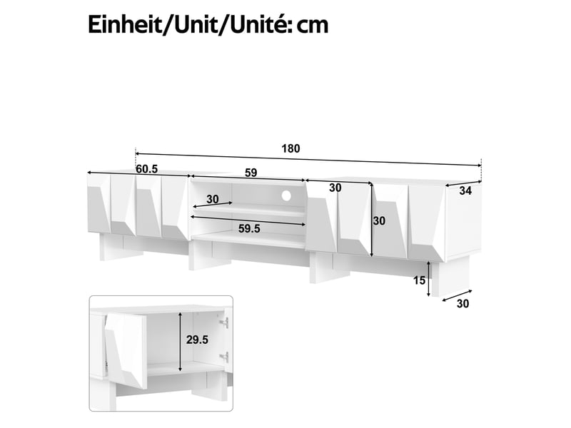 Ensemble salon meuble tv et table basse en panneau de particules avec relief, 4 portes et niche ouverte pour le séjour - Conforama C