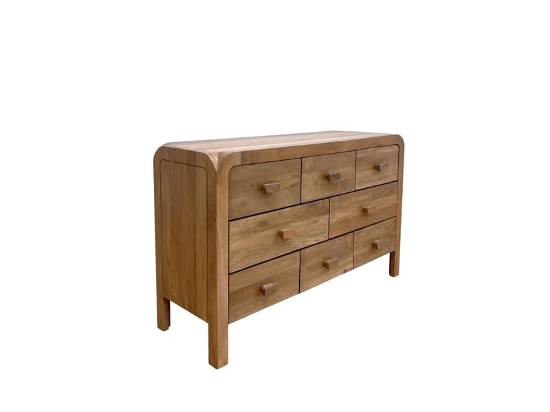  Buffet à 8 tiroirs en bois de manguer masif naturel avec pieds en bois  - Conforama C
