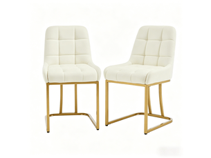 Chaise de salle à manger lot de 2 rembourrées avec dossier ergonomique et patins réglables en velours et métal beige