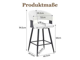 Lot de 2 barhocker - 44,3 x 44,3 x 94,5 cm - blanc - chaises de bar modernes en similicuir avec dossier et repose-pieds